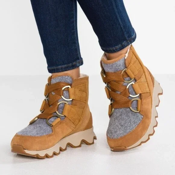 Sorel Womens Kinetic Leather Ankle‎ Boots Fur Lining Rubber Size 5 Brown Suede