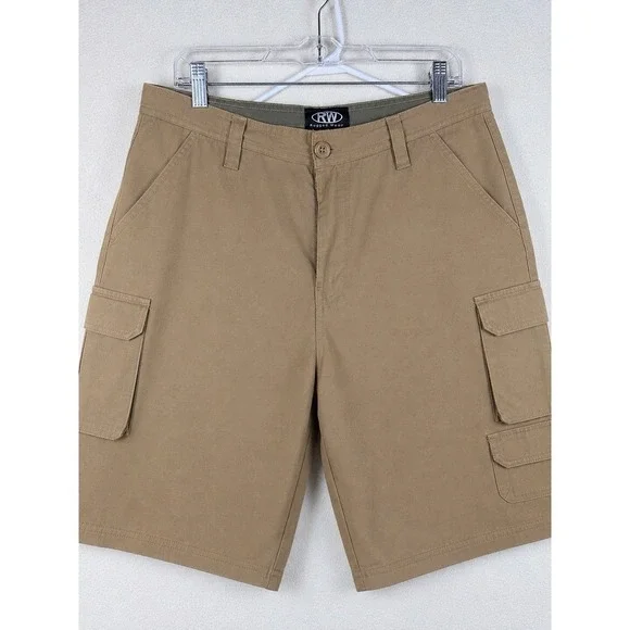 Rugged Wear Mens Khaki Cotton Cargo Shorts Size 34 Tan Utility Hiking 16000MEN