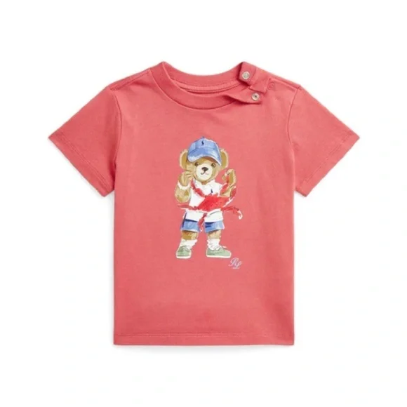 Ralph Lauren Polo Kids Coral Bear Graphic T-Shirt 3 Mnths small