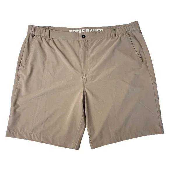 Eddie Bauer Mens‎ Tech Shorts XXL Khaki Flex Waist Four-Way Stretch UPF-30 Golf