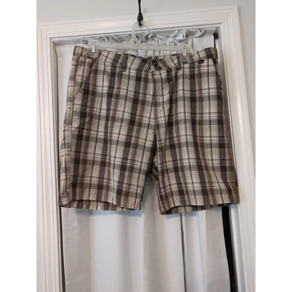 Hurley Men's Shorts Size 36 Plaid Pockets Logo Flat Front‎