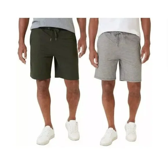 Eddie Bauer Men's M Knit Lounge Shorts 2-pack Zip Secured Pocket B15 Gray Green
