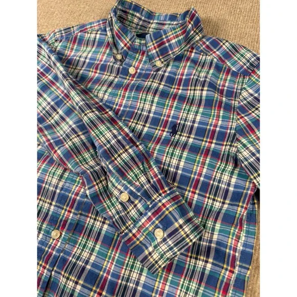 Ralph Lauren‎ Plaid Blue Red Yellow LS Button-up Collared Shirt BOYS Size 6