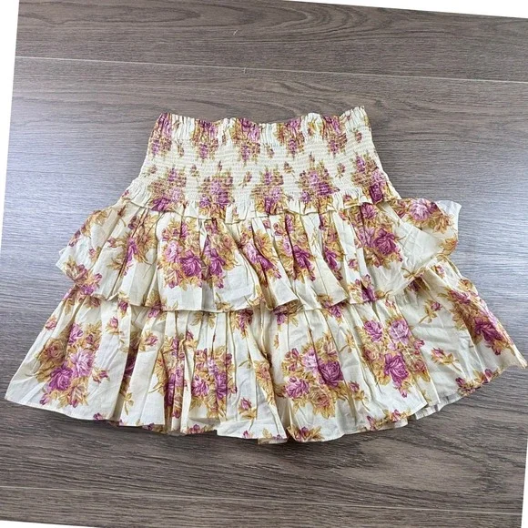 Janie and Jack Girls Floral Smocked Tiered Ruffle Skirt Cream Pink Size 16 NWT