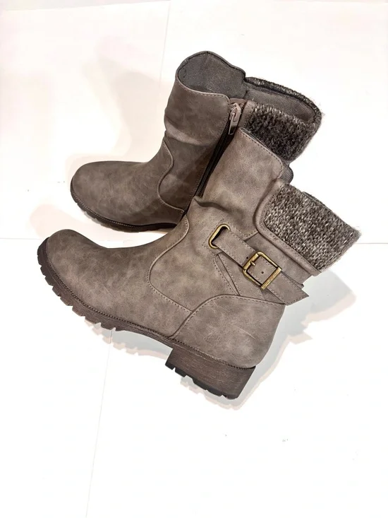 Maurices Gray Knit-Cuff Mid-Calf Boots with Buckle
