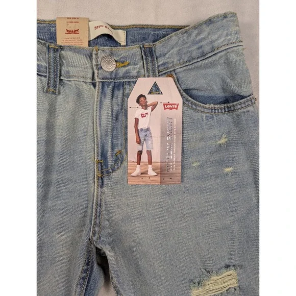 NEW Levi's‎ 511 Slim Shorts Kids Light Blue Denim Bermuda Shorts Size 12 (26)