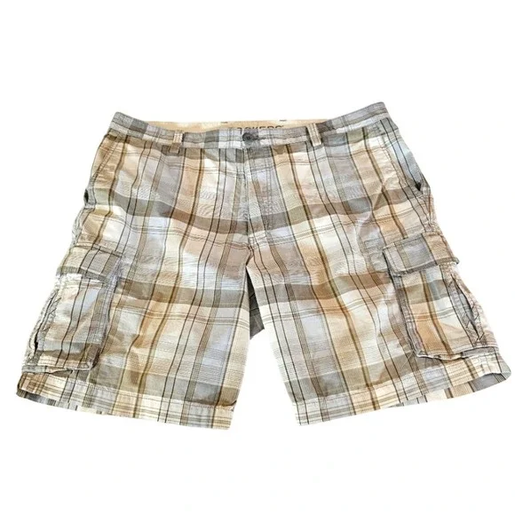 Dockers Plaid Cargo Shorts Grey Tan & White Size‎ 42