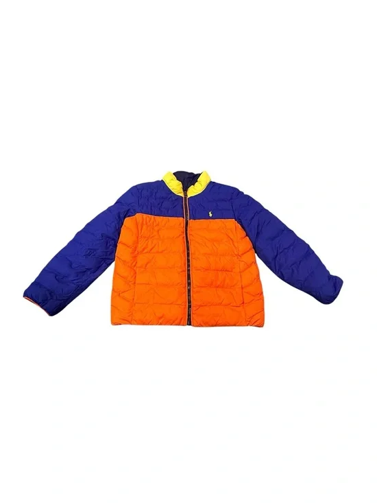 Boys Polo Ralph Lauren Reversible Puffer Jacket Navy Orange Yellow Pony Size 7