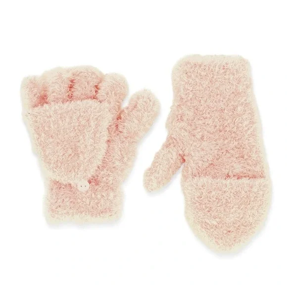 New Fashion Nova Fuzzy Flip Top Gloves Mittens Pink Button Fingerless