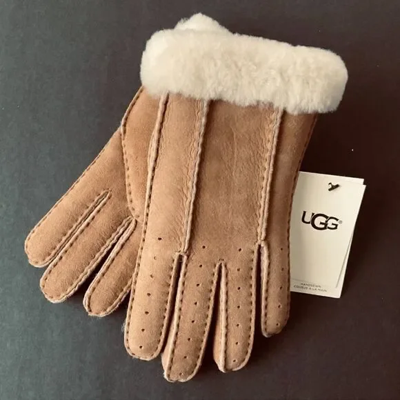UGG Women's Classic Suede Shearling Lined Perforated Gloves