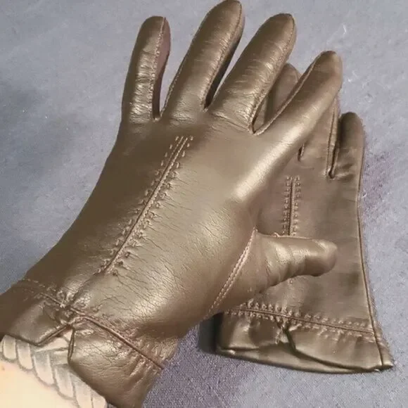 Downholme Vegan faux Leather Gloves, dark brown‎