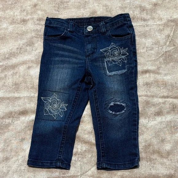 Koala Kids Navy Jeans with Embroidered Floral Accents
