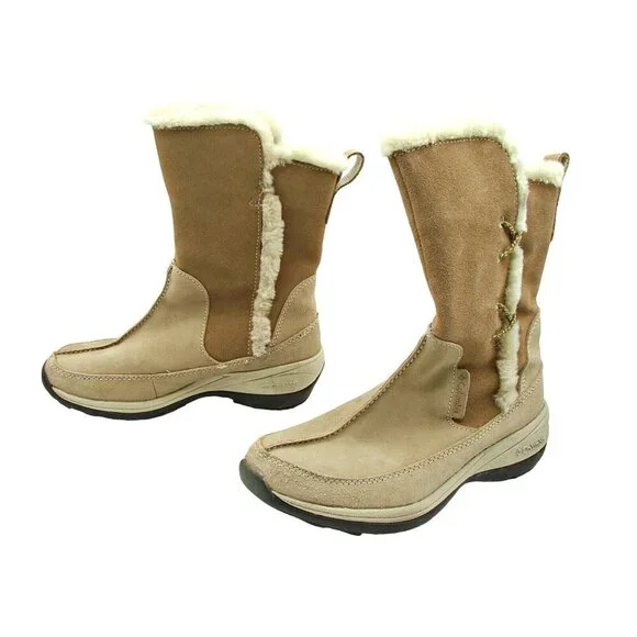 Columbia Delancey Sherpa Lined Boots Womens 5.5 Tan Suede Winter Water Resistant