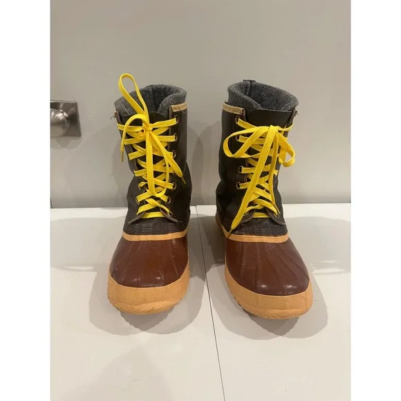 Sorel Women's Brown‎ Leather vintage Duck Boots Yellow Laces Winter Snow Size 10