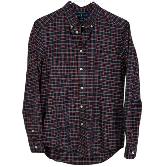 Ralph Lauren boys Size Large 14-16 long sleeve‎ button down plaid shirt.