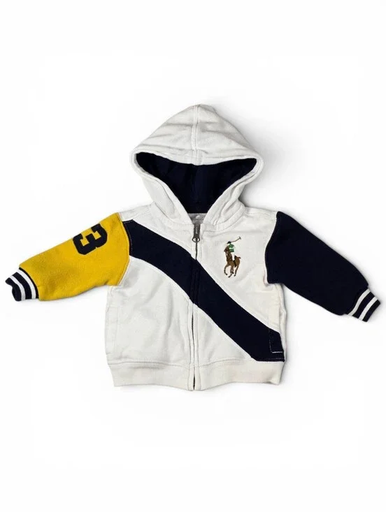 Ralph Lauren Baby Polo Hoodie Zip Jacket 6M Big Flesh Pony Colorblock Cotton