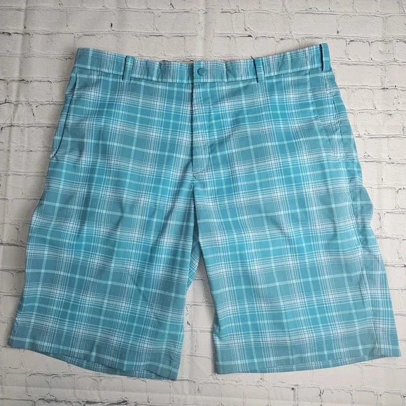 Nike Golf Shorts Mens 38 Tour Performance Dri-Fit Blue Teal Plaid Pockets‎