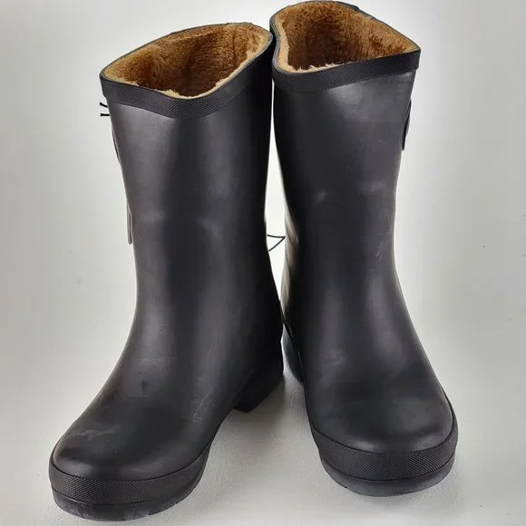 Chooka Delridge Mid Calf Matte Black Rain Boot‎ Faux Fur Lining
