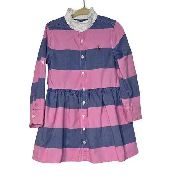 Ralph Lauren Girls Pink Striped Dress Pony logo size 3T
