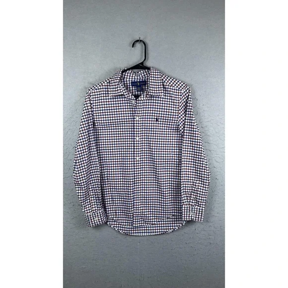 Ralph Lauren Shirt Boys Large Red Blue Plaid Button‎ Down Long Sleeve
