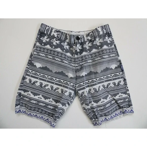 Teen Team Mens Gray White Viva Tribe Slash Pockets Aztec Casual‎ Shorts 30