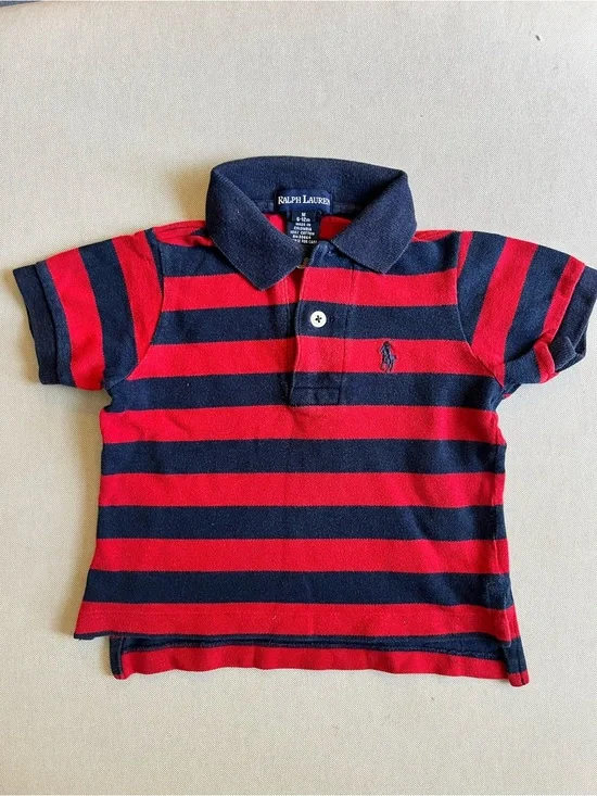 Ralph Lauren Red & Navy Striped Polo Shirt