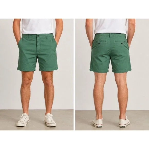True Craft Chino Shorts Green Mens 40W X 9IN Grill Flat Front Minimalist Cruise