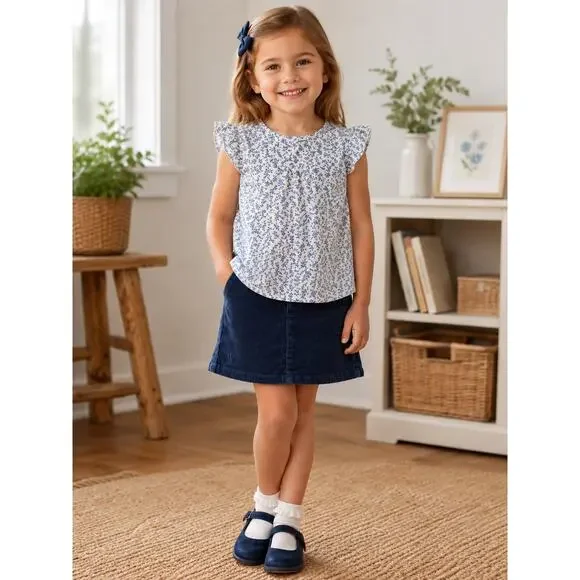 Ralph Lauren Girls' Floral Blouse & Corduroy Skirt Outfit Size 4