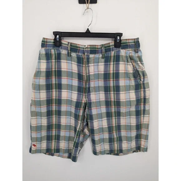 Abercrombie & Fitch Men's Flat Front Plaid Shorts, VTG Y2K, Moose, Size 32, 10