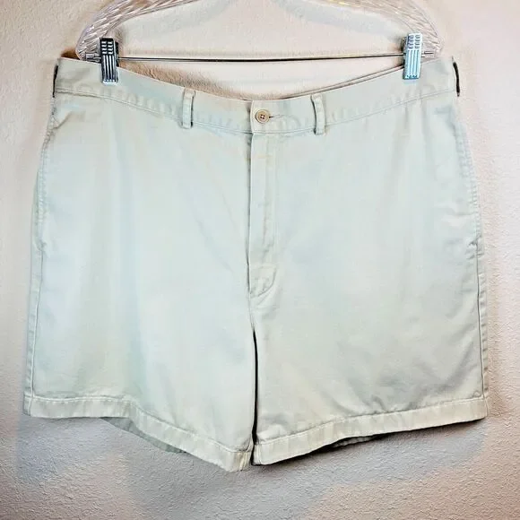 Lands' End Mens Shorts Sz 38 Beige Denim Slash and Back Button Pocket Belt Loops
