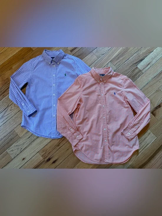 Ralph Lauren Polo Purple/Orange Button Down Shirt Boys Size L 14-16 Lot Of 2
