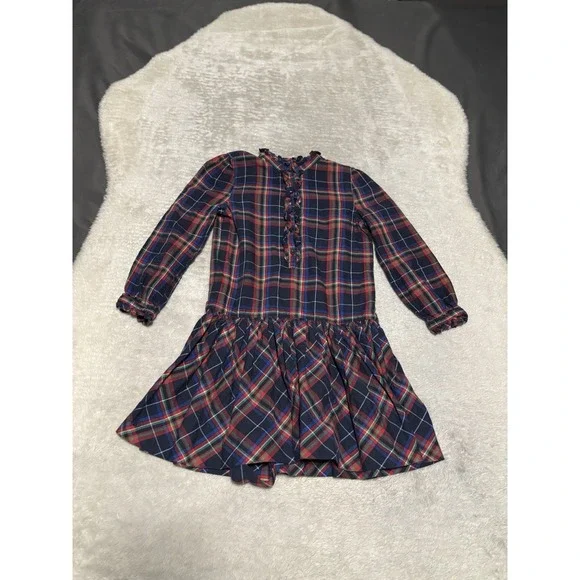 Ralph Lauren Plaid Girls 6 Drop Waist Dress‎ Multicolor Long Sleeve Cotton
