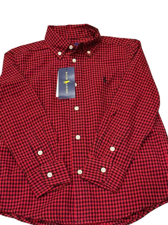 Ralph Lauren Boys 5 Red Black Gingham Button Down Oxford Shirt Pony Logo
