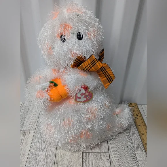 Ty Fluffy White and Orange Ghost Plush