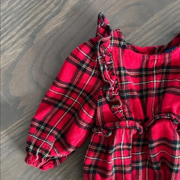 Long-Sleeve Ruffle-Trim Plaid One-Piece Romper | 6-12Months