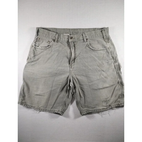 Carhartt Carpenter Shorts Men 38 Linden Green Distressed Workwear Canvas Trashed