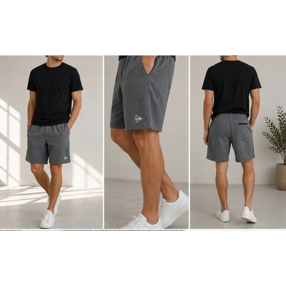 Dunlop Mens Athletic Shorts Grey Heather Tennis Training Gym Pockets Small
