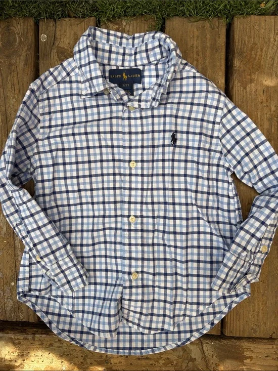 Ralph Lauren Blue & White Check Cotton Button-Down Shirt
