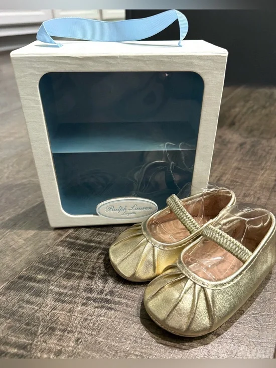 Ralph Lauren Layette Dress Shoes Gold Baby Girl size 3 NEW