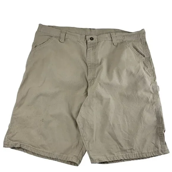 Wrangler Utility Carpenter Cargo Shorts 6 Pocket Khaki Canvas Cotton 40 Mens