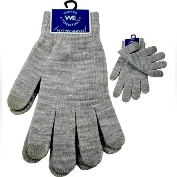 WE Texting Touchscreen Gloves 2 Pair Warm Winter Stretchy Knit Gray OS Unisex