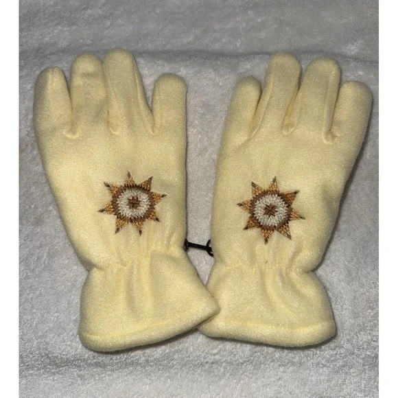 Vintage Fleece‎ Gloves Embroidered With Native Star Pattern Yellow Color