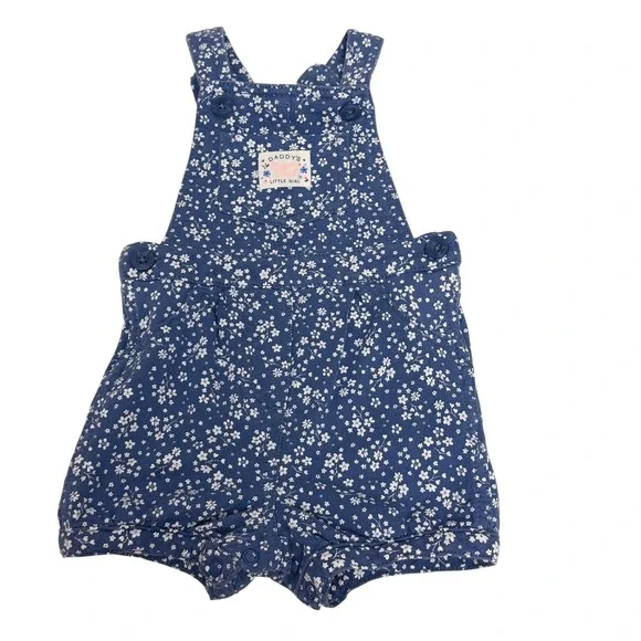 Carters Baby Girl Blue Floral Cotton Shortall Romper Overalls 12 Months