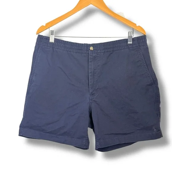 Polo Ralph Lauren Shorts Men XL Navy Blue Stretch Classic Fit Elastic Waist Pony