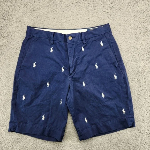 Polo Ralph Lauren Stretch Classic Fit Chino Shorts Mens 30 Pony Print Blue
