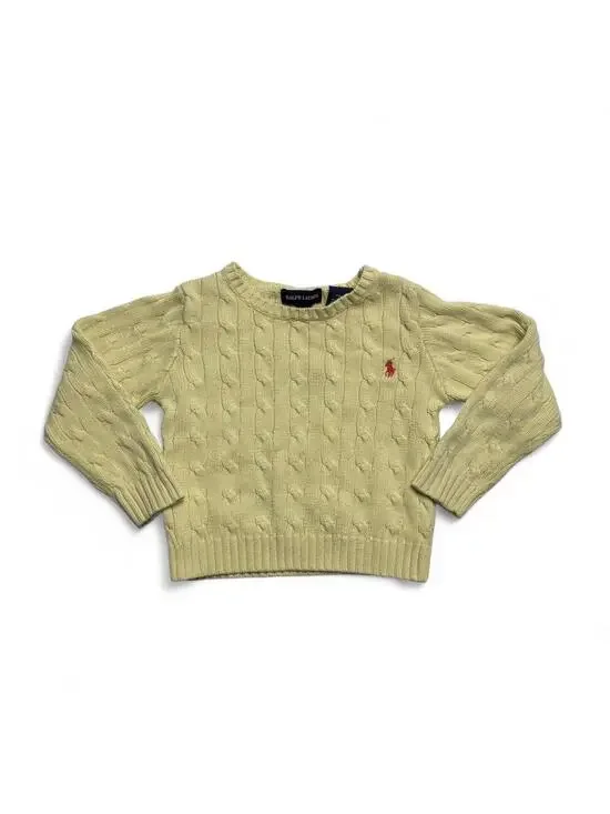 Ralph Lauren Cable Knit Sweater Yellow Kids 3T Pony Logo Cotton