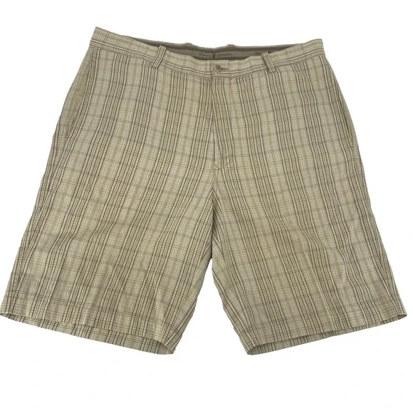 TOMMY BAHAMA Silk & Linen Blend‎ Chino Golf Shorts Beige Plaid Check Men's 38