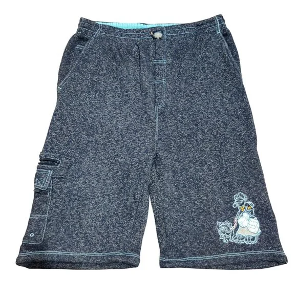 PF XXL Blue Cargo Shorts Baggy Y2K Skater Embroidered Graphic Hip Hop Vintage