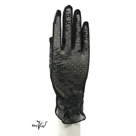 Sheer Black Lace Touch Screen Gloves Party Dress Up Prom Retro Fashion - Hey Viv