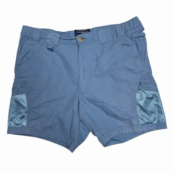 Hook & Tackle Fishing Gear Mens Shorts Size 36 Blue Cargo Zip Pocket Mesh Track